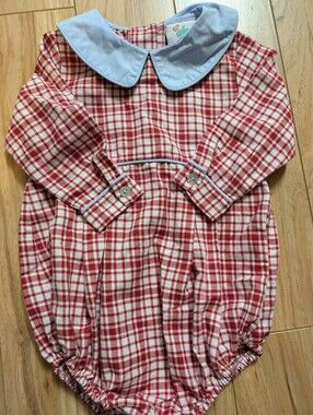 Shrimp & Grits Kids Red Gingham Long Sleeve Bubble 9M